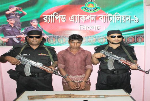 জালালাবাদ থানাধীন তেমুখী থেকে অস্ত্রসহ শীর্ষ সন্ত্রাসী আটক