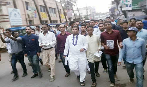 সুনামগঞ্জ পৌর উপনির্বাচনে নৌকার সমর্থনে এড. রঞ্জিত সরকারের গণসংযোগ