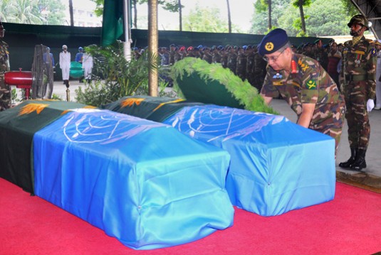 মধ্য আফ্রিকান প্রজাতন্ত্রে সড়ক দুর্ঘটনায় শহীদ দুই বাংলাদেশি শান্তিরক্ষীর জানাজা অনুষ্ঠিত