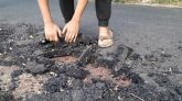 গোলাপগঞ্জে কাজ চলাকালেই উঠে যাচ্ছে সড়কের পিচ