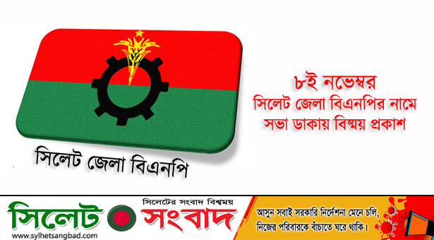 ৮ই নভেম্বর সিলেট জেলা বিএনপির নামে সভা ডাকায় বিষ্ময় প্রকাশ