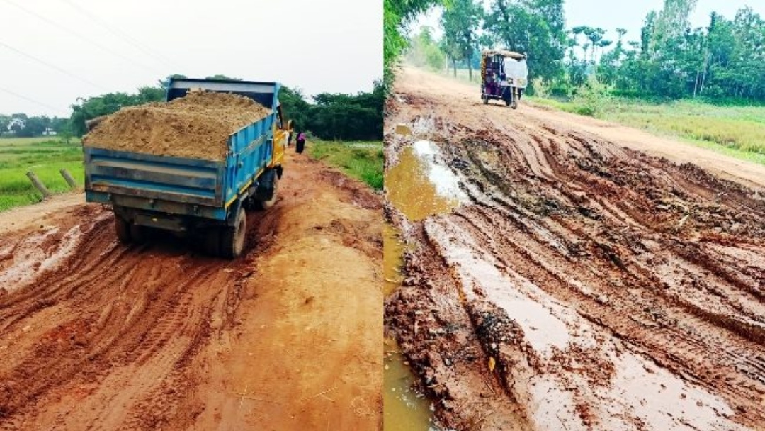 শেওলা ব্রীজ হতে শেওলা স্থল বন্দর পর্যন্ত রাস্তার বেহালদশা