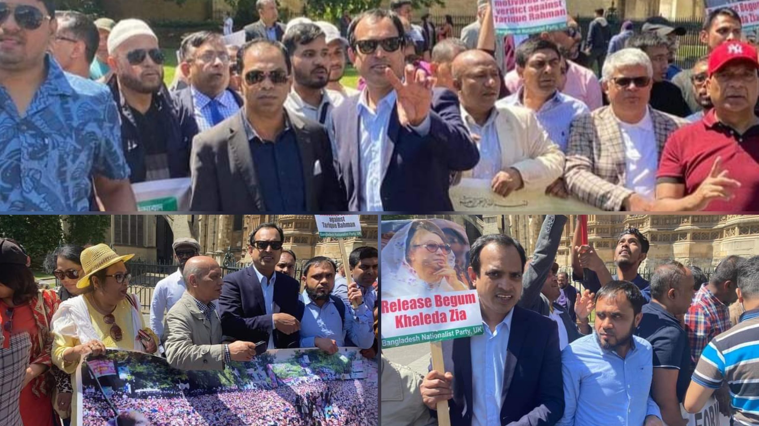 খালেদা জিয়ার মুক্তি ও সুচিকিৎসার দাবিতে ব্রিটিশ পার্লামেন্টের সামনে মানববন্ধন