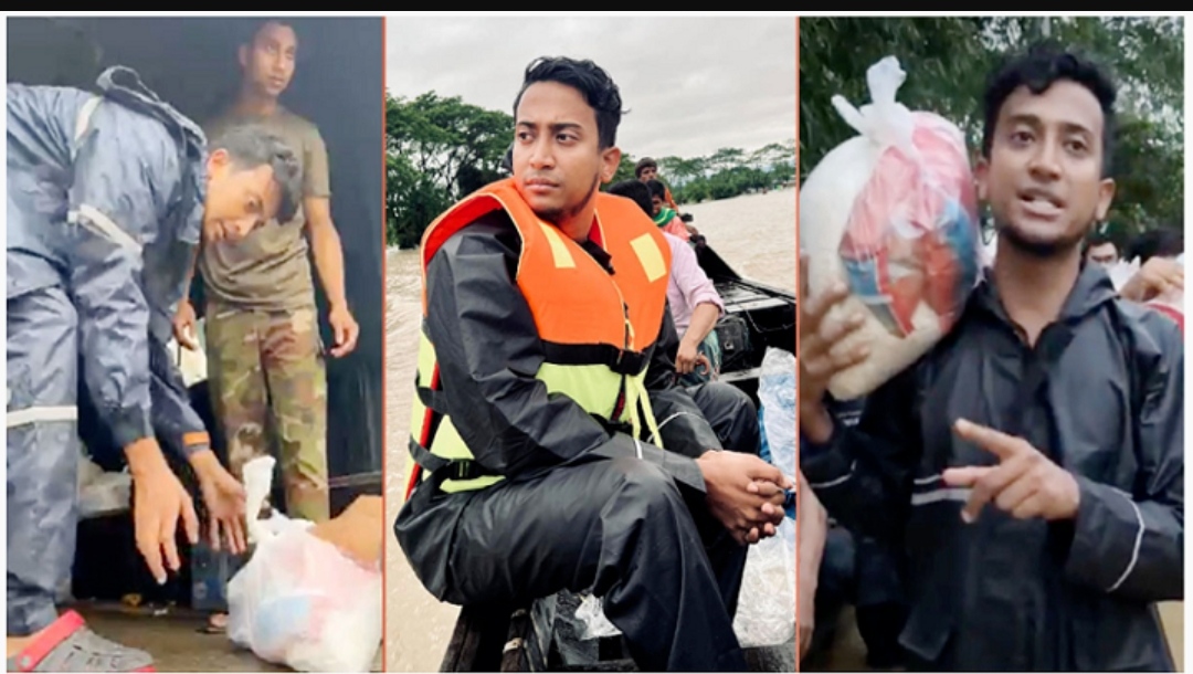 নিজে অসুস্থ থেকেও সিলেটে ত্রাণ দিচ্ছেন গায়ক তাশরীফ খান