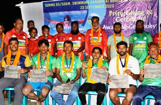সিলেটের সুরমা নদীতে ৬৫ কিলোমিটার সাঁতার প্রতিযোগিতা অনুষ্ঠিত