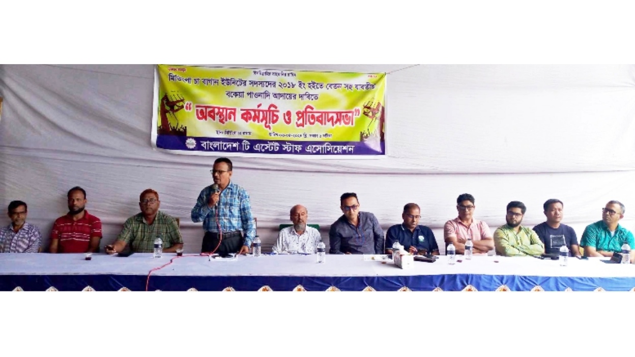 কমলগঞ্জের মিরতিংগা চা বাগানে কর্মচারীদের প্রতিবাদ সভা অনুষ্ঠিত