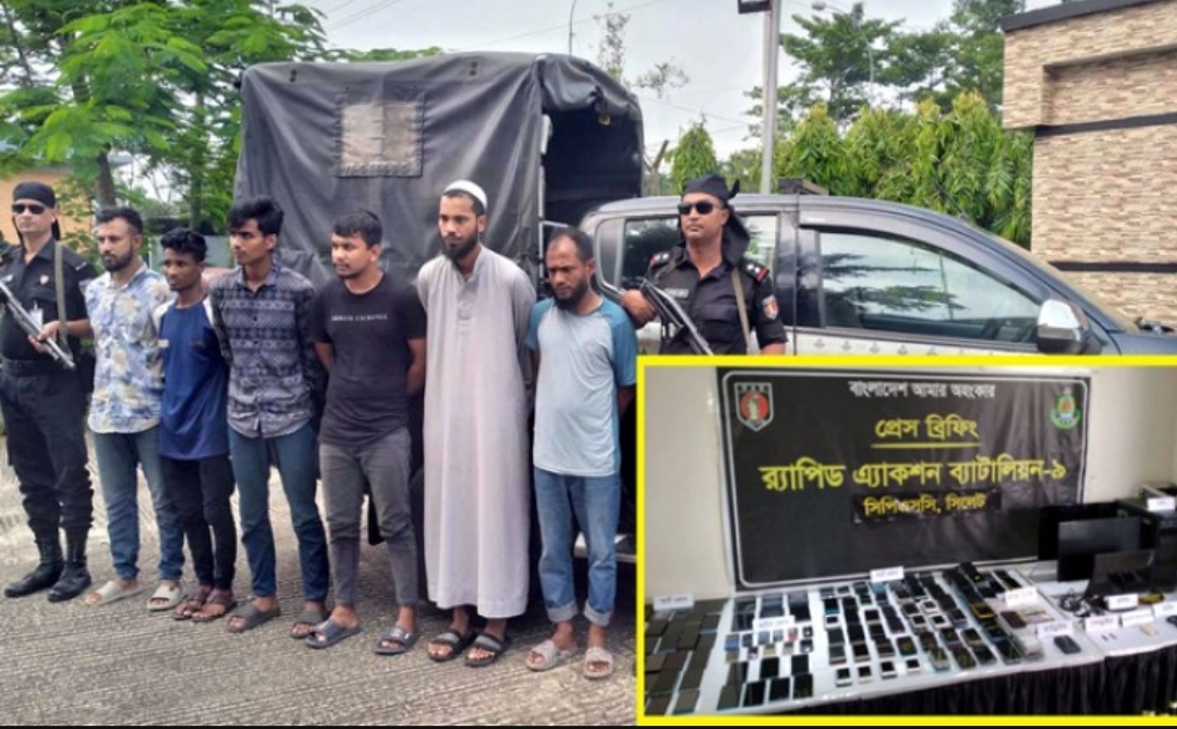 সিলেট করিম উল্লাহ মার্কেটে র‌্যাবের অভিযান, চোরাই মোবাইলসহ গ্রেফতার ৬