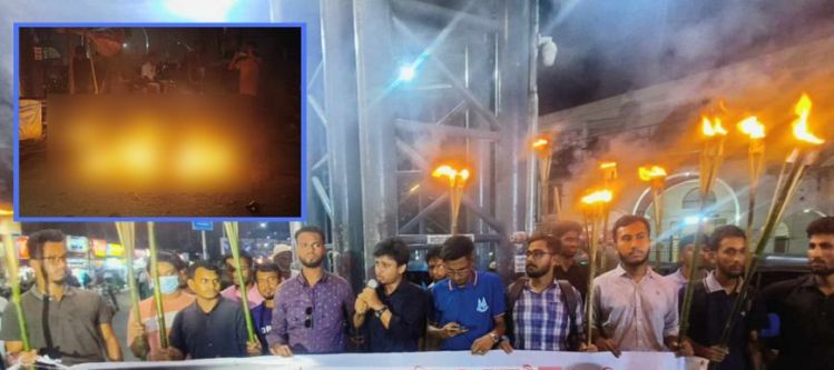 হামলার প্রতিবাদে সিলেটে মশাল মিছিল করেছে কোটাবিরোধীরা