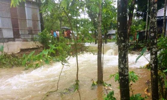 মৌলভীবাজারে প্রতিরক্ষা বাঁধ ভেঙে লোকালয় প্লাবিত