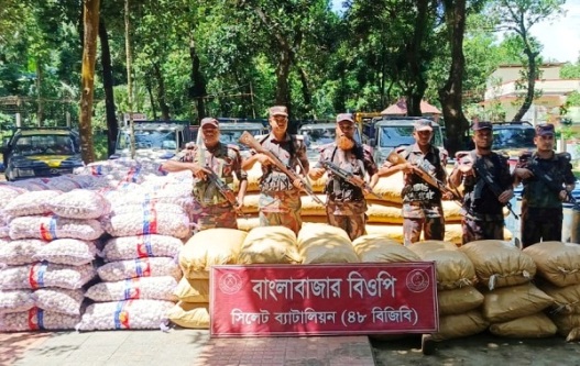 সিলেটে বিজিবির অভিযানে আড়াই কোটি টাকার চোরাই মালামাল আটক