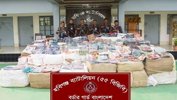 মাধবপুরে সাড়ে ৪ কোটি টাকার ভারতীয় শাড়ি জব্দ