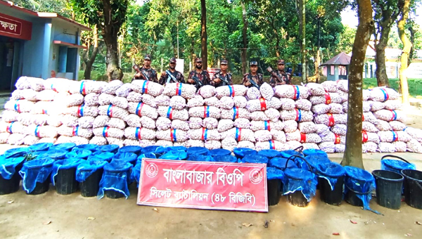 সিলেটে বিজিবি’র অভিযানে ১ কোটি ৬৫ লক্ষ টাকার চোরাই মালামাল জব্দ