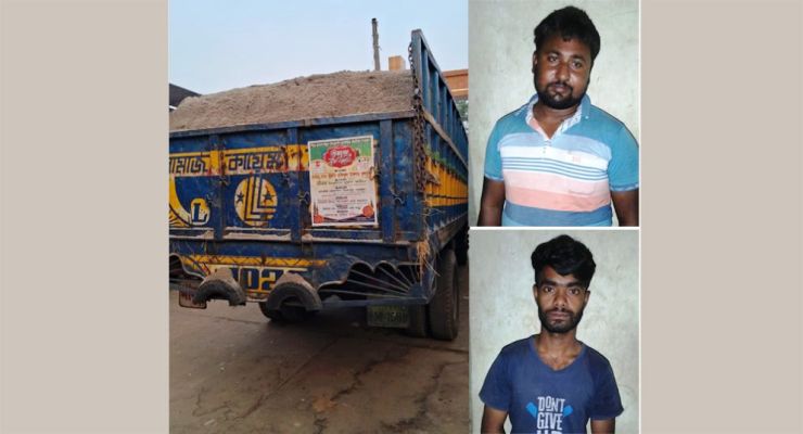 সিলেটে ট্রাকে বালুর নিচে মিললো ৩১৯ বস্তা ভারতীয় চিনি