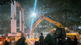 সিলেটে বুলডোজার দিয়ে ভাঙা হলো শেখ মুজিবের ম্যুরাল