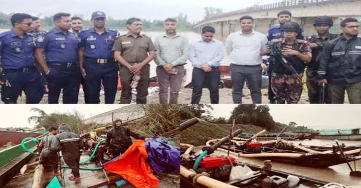 জাফলংয়ে যৌথ অভিযানে বোমা মেশিনসহ ৫০ টি লিস্টার ধ্বংস