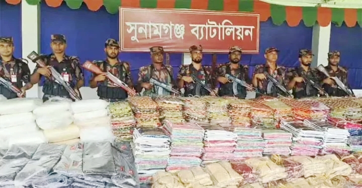 সুনামগঞ্জে ২ কোটি ৩০ লাখ টাকার ভারতীয় চোরাই পণ্য আটক