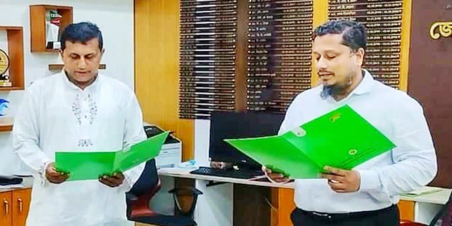 জকিগঞ্জে নির্বাচনের সাড়ে ৩ বছর পর ইউপি চেয়ারম্যানের শপথ নিলেন বিএনপি নেতা হাসান