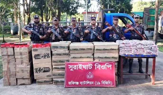 সিলেট সীমান্তে ৪২ লাখ টাকার ভারতীয় চকলেট, মদ ও গরু জব্দ