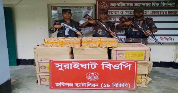 সিলেট সীমান্তে ১৮ লাখ টাকার ভারতীয় চোরাচালান পণ্য জব্দ