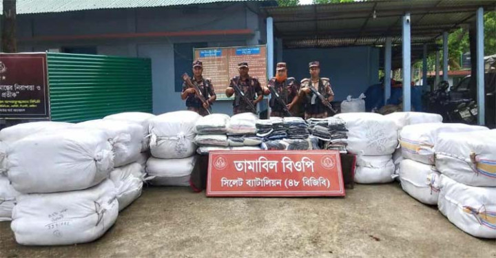 সিলেটে সীমান্তে ২ কোটি ৩৮ লাখ টাকার ভারতীয় চোরাই পণ্য জব্দ
