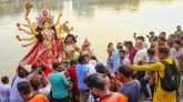 সিলেটে সুরমার তীরে প্রতীমা বিসর্জনে শেষ হল শারদীয় দুর্গাপূজা