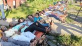 সিলেটে রেললাইনে শুয়ে রেলপথ উন্নয়নের দাবি