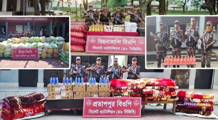 সিলেটে ১ কোটি ৬১ লাখ টাকার ভারতীয় চোরাচালানি পণ্য জব্দ