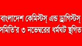 বাংলাদেশ কেমিস্টস্ এন্ড ড্রাগিস্টস্ সমিতি’র পূর্বঘোষিত ৩ নভেম্বর সোমবারের ধর্মঘট স্থগিত