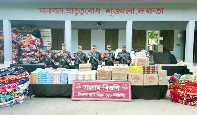 সিলেট সীমান্তে ১ কোটি ৩০ লাখ টাকার ভারতীয় পণ্য জব্দ