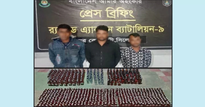 সিলেটে বিপুল পরিমাণ বিদেশি মদসহ আটক ৩