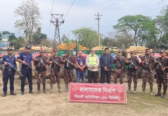 কোম্পানীগঞ্জে ৩৯ ট্রাক্টরসহ বিপুল পাথর-বালু জব্দ, আটক ৫