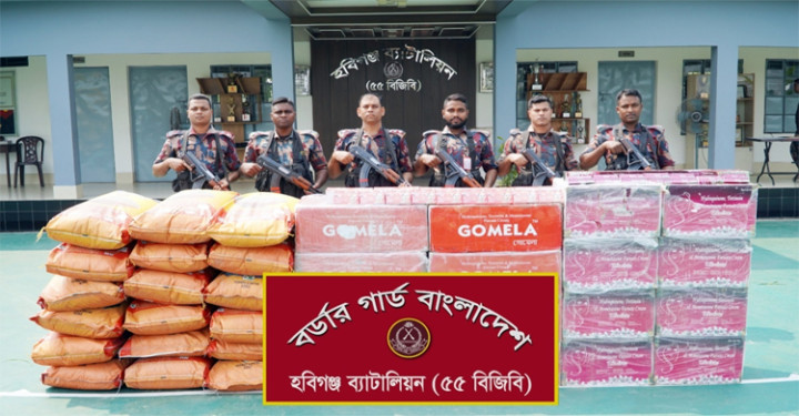 হবিগঞ্জে ৬৬ লাখ টাকার ভারতীয় চোরাচালানি পণ্য জব্দ