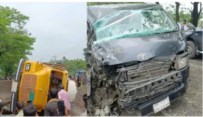 জৈন্তাপুরে ট্রাক-মাইক্রোবাসের মুখোমুখি সংঘর্ষ, চালকসহ আহত ৩