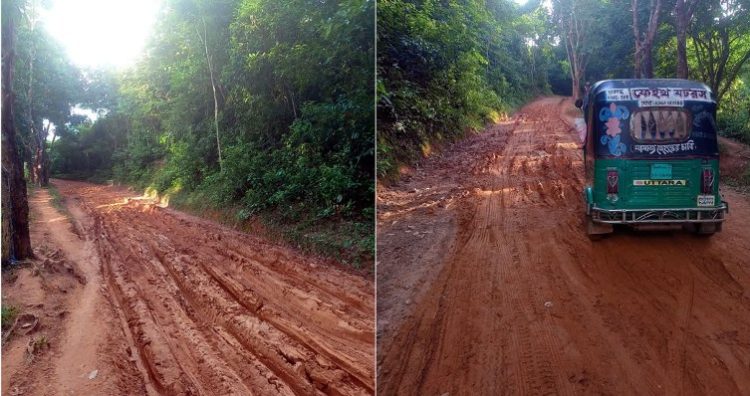 কুলাউড়ার টিলাগাঁও-গুদামঘাট বাজার রাস্তার বেহাল দশা, জনদুর্ভোগ চরমে