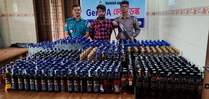 সিলেটে ৬৪৭ বোতল বিদেশী মদসহ মাদক ব্যবসায়ী আটক