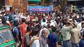 ফুটপাতে বসার দাবিতে সিলেটে থালা হাতে হকারদের অবস্থান