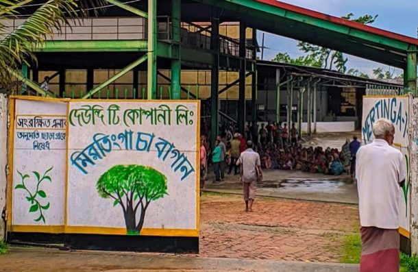 বকেয়া মজুরি পরিশোধ করে বাগান চালুর দাবিতে চা-শ্রমিকদের কর্মবিরতি