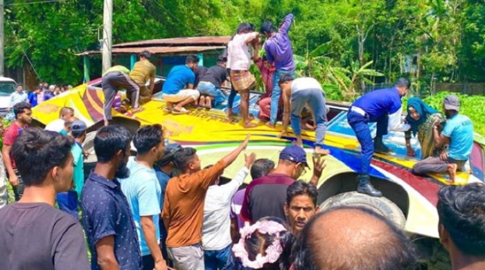 ওসমানীনগরে পথচারীকে বাঁচাতে গিয়ে যাত্রীবাহী বাস খাদে