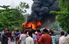 ফটিকছড়িতে দুর্ঘটনায় বাবা-ছেলের মৃত্যু, বাসে আগুন