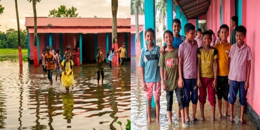 ছাতকে ১ ঘণ্টার বৃষ্টিতেই জলাবদ্ধতা, বিদ্যালয়ে পাঠদান ব্যাহত