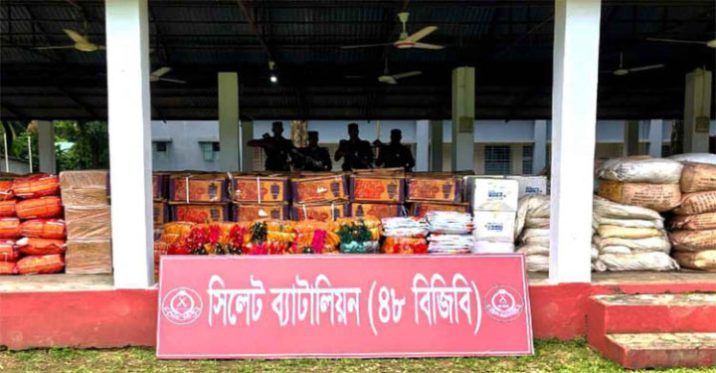 সিলেট সীমান্তে সোয়া ২ কোটি টাকার ভারতীয় চোরাচালানি পণ্য জব্দ